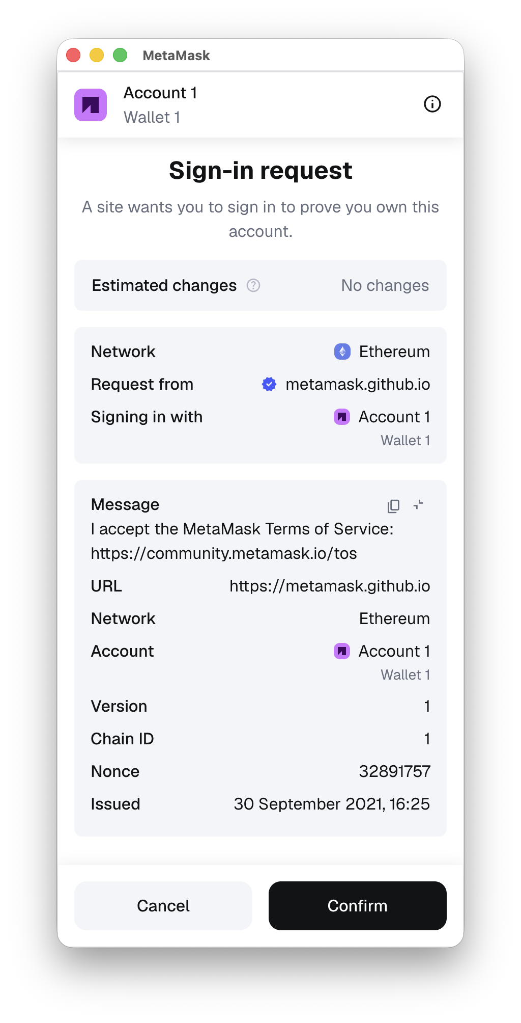 Sign-in with Ethereum request